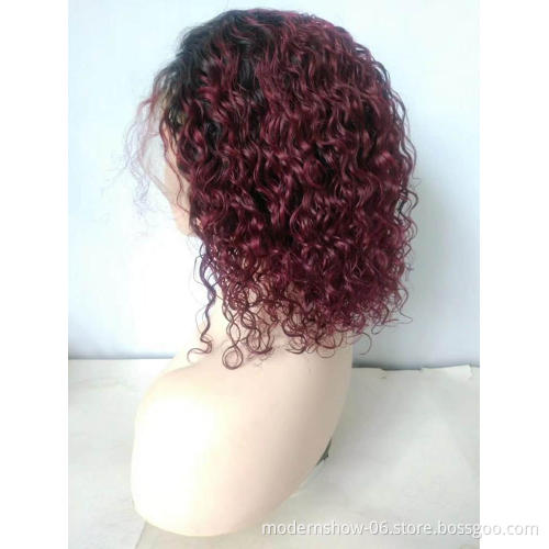 Virgin Cuticle Aligned 1B 99J Ombre Color Water Wavy Hair Wigs Human Hair Lace Front Wig